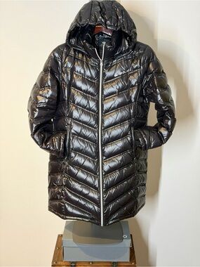 Women's Black Quilted Hooded Down Coat